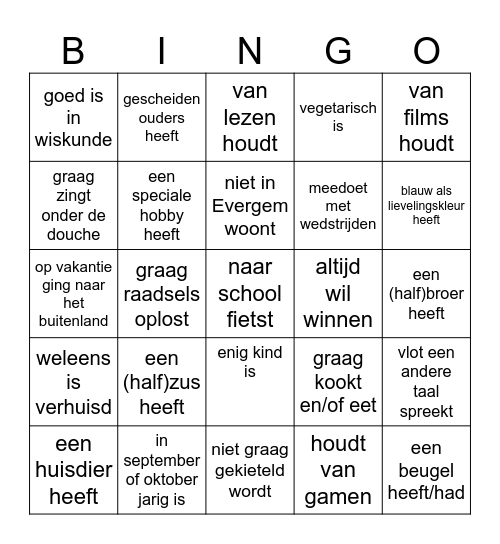 Zoek iemand die.. Bingo Card