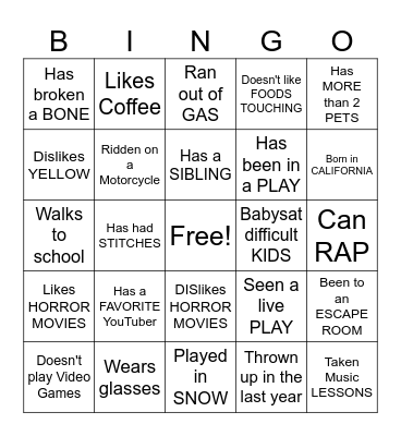 Who's in this class? Bingo Card