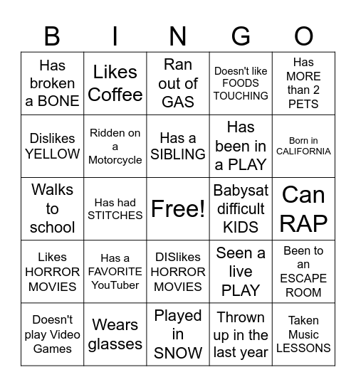 Who's in this class? Bingo Card