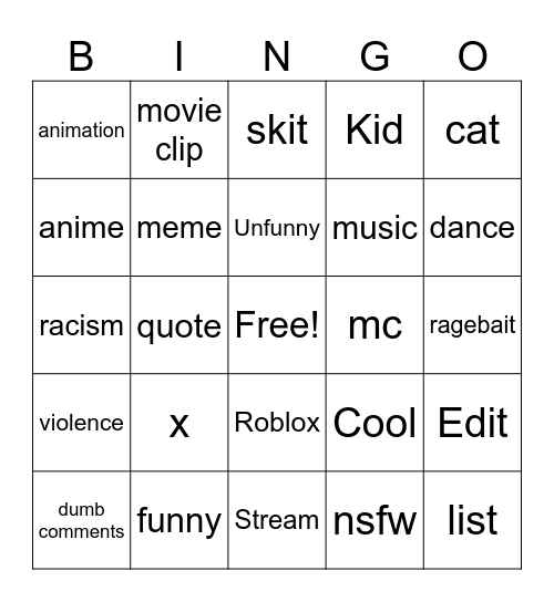 Tiktok fyp bingo Card