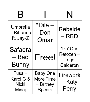 Bingo Musical Bingo Card