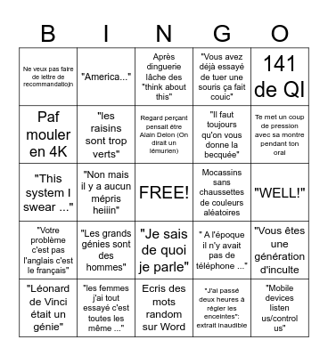 English Class PAJEAN Bingo Card