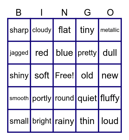 Parts of Speech: Adjectives Bingo Card