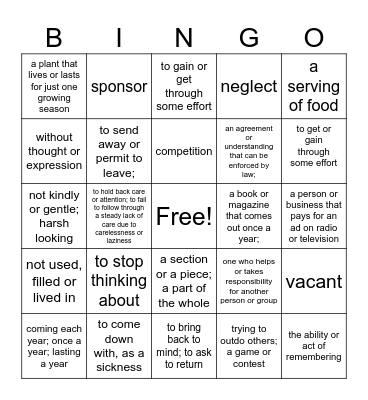 Unit 2 Bingo Card