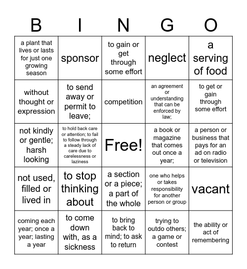 Unit 2 Bingo Card