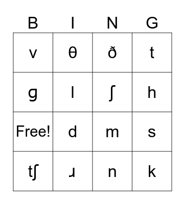 English consonants IPA Bingo Card