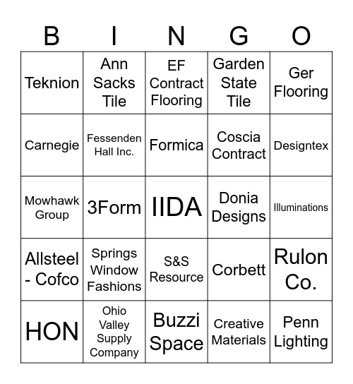 IIDA PHL Product Parade Bingo Card