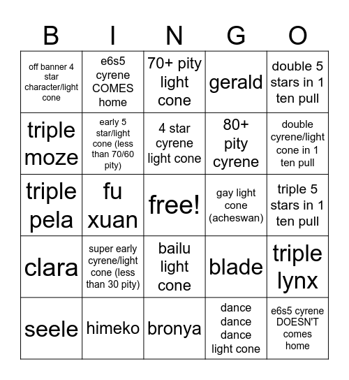 COMFY'S E6S5 CYRENE SUMMONS BINGO Card