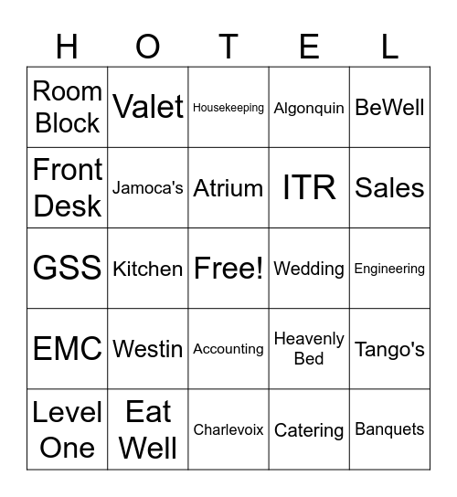 Westin Southfield Bingo Card