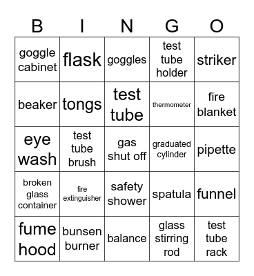 Lab tools and Safety Equipment Bingo Card