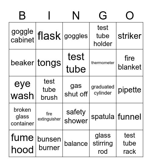 Lab tools and Safety Equipment Bingo Card