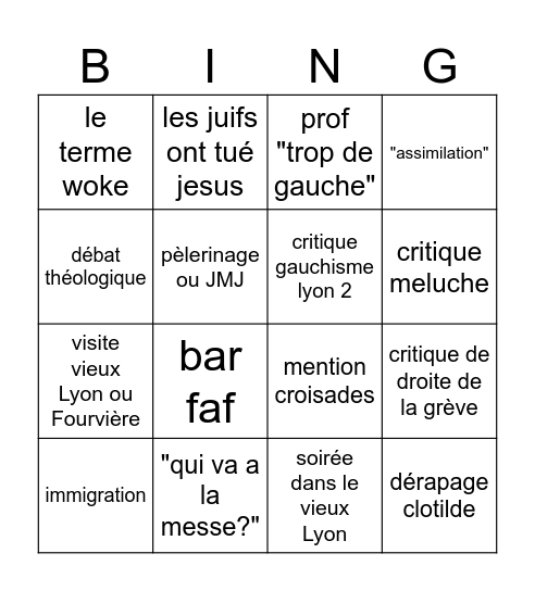 Groupe de classe zinzin Bingo Card