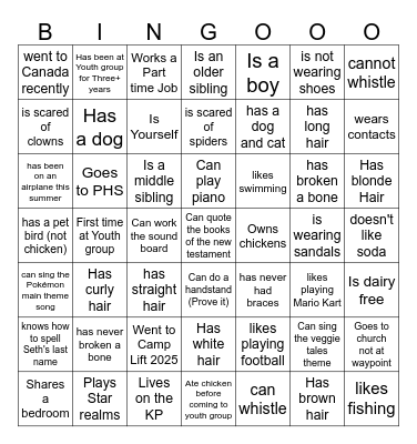 Find Someone who Bingo Card