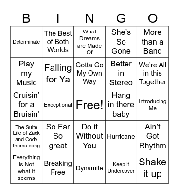 Disney Channel Originals Bingo Card