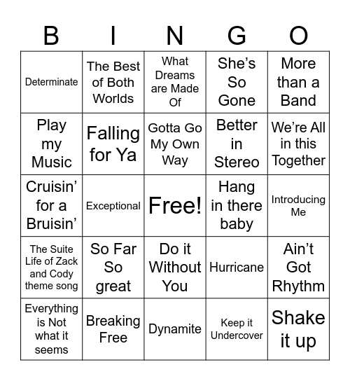 Disney Channel Originals Bingo Card