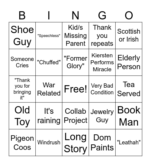 Repair Shop Bingo Card