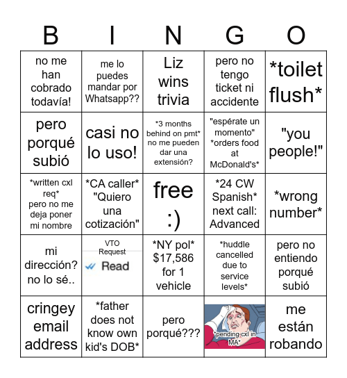 Liberty Mutual Bilingual Bingo Card