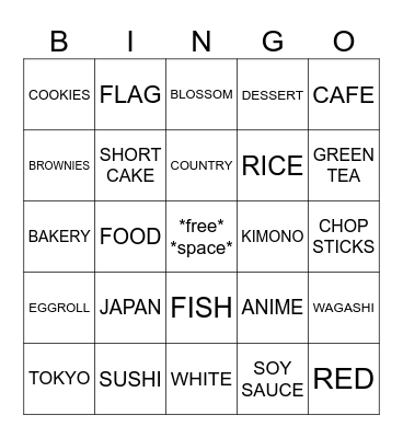 Japanese Bingo Card
