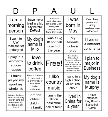 Orientation Bingo Card