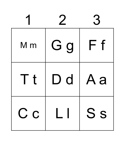 First Letters Bingo Card