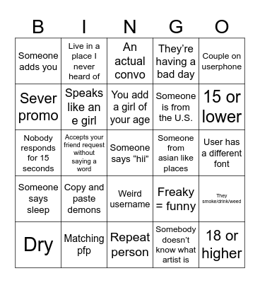 User phone bullshit Bingo Card