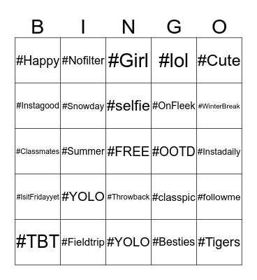 #Hashtag Bingo  Bingo Card