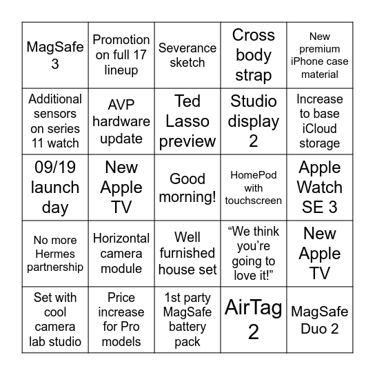 Awe dropping September Event Bingo Card
