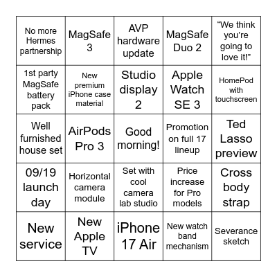 Awe dropping September Event Bingo Card