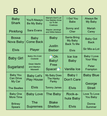 Baby Song Bingo Card