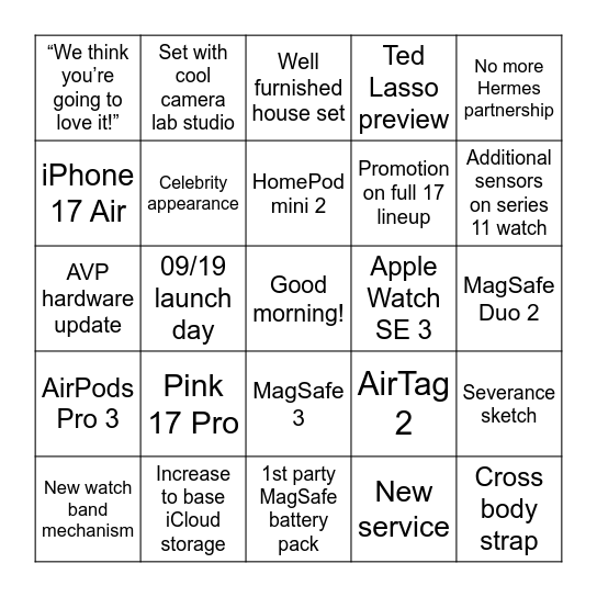 Awe dropping September Event Bingo Card