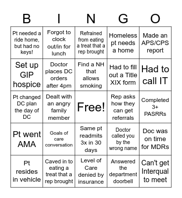 Case Management BINGO! Bingo Card