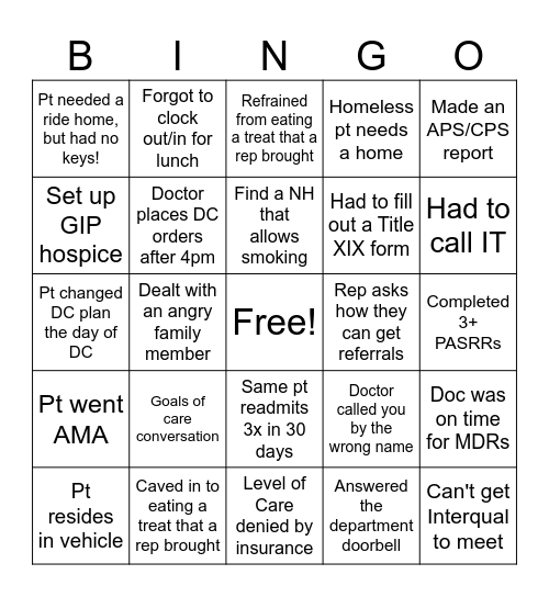 Case Management BINGO! Bingo Card