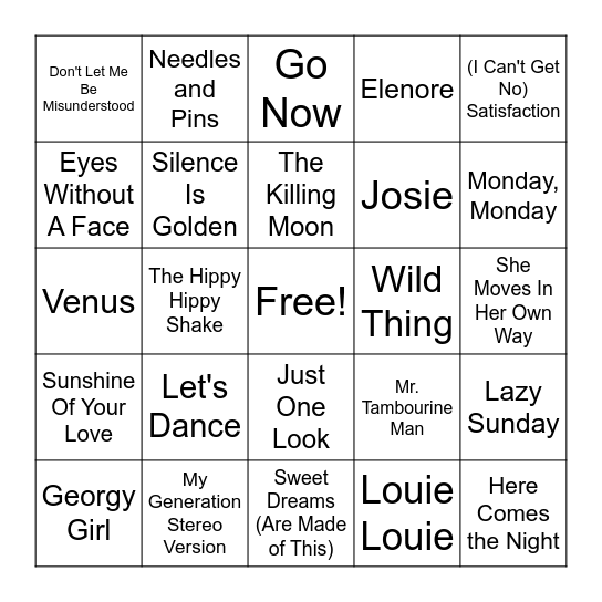 Round 3 & 4 - British Invasion Bingo Card