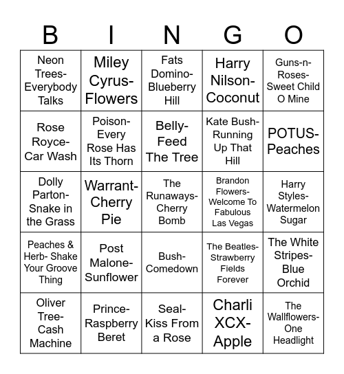 Radio Bingo Green Thumb Bingo Card