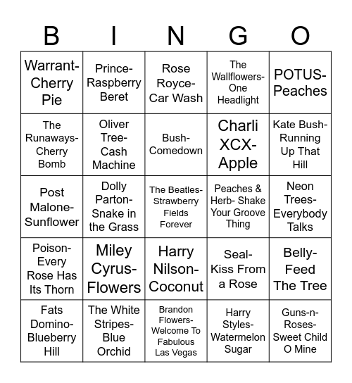 Radio Bingo Green Thumb Bingo Card