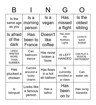 Get to Know Each Other Bingo Card