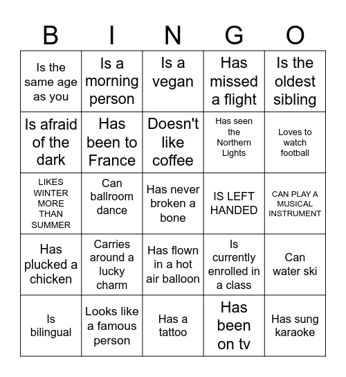Get to Know Each Other Bingo Card