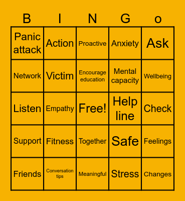 R U OK DAY Bingo Card