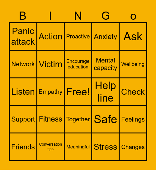 R U OK DAY Bingo Card