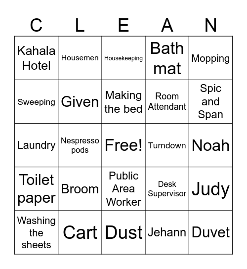 Housekeeping Week 2025 Bingo Card