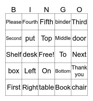 Directions Bingo Card