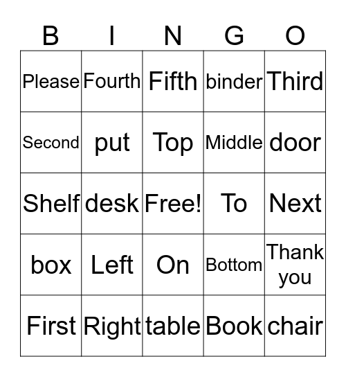 Directions Bingo Card