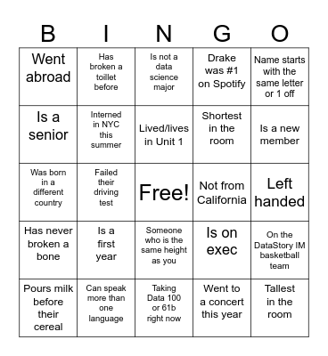 DataStory Bingo Card