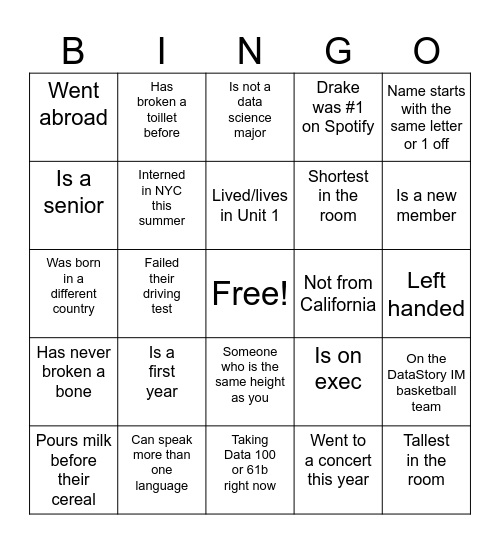 DataStory Bingo Card
