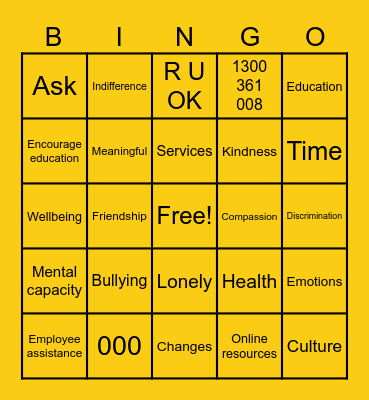 R U OKAY DAY Bingo Card