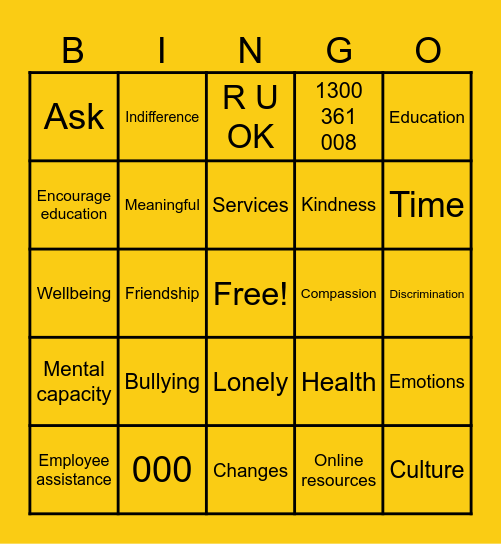 R U OKAY DAY Bingo Card
