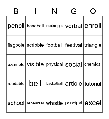 Back-To-School BINGO Card