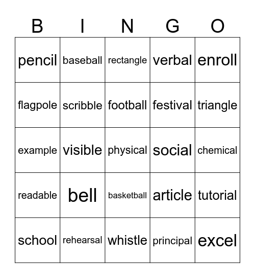 Back-To-School BINGO Card