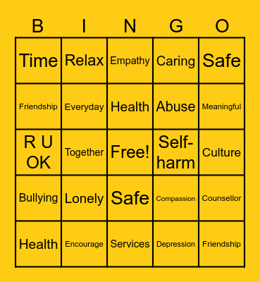 R U OKAY DAY Bingo Card