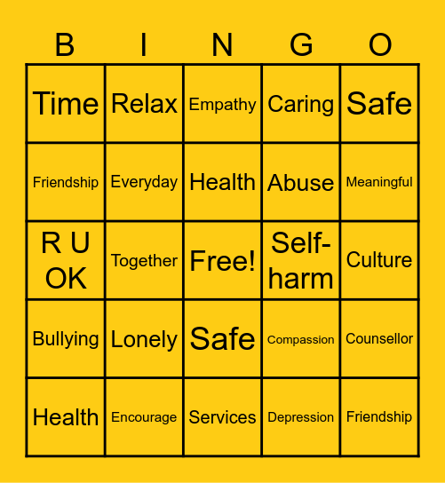 R U OKAY DAY Bingo Card